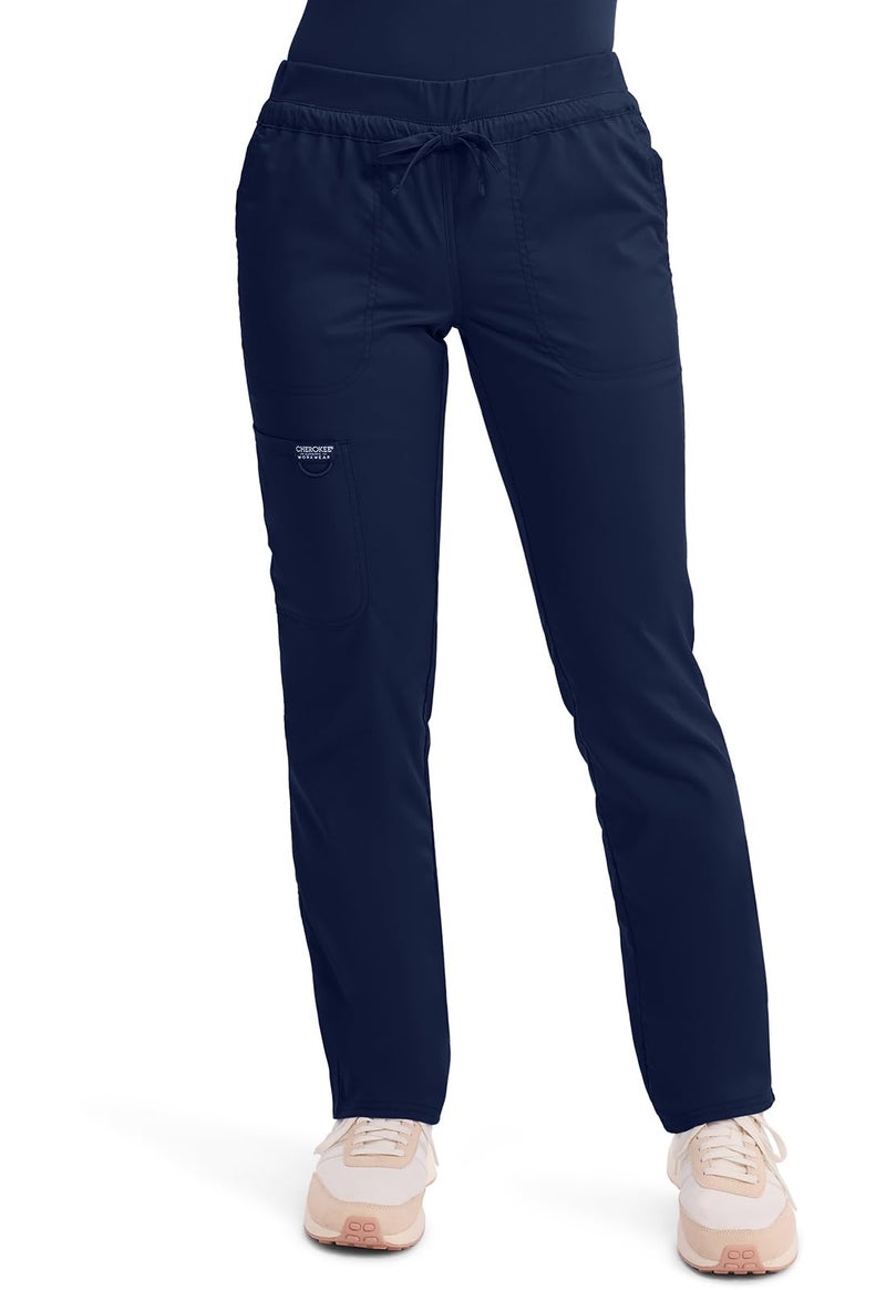 Cherokee Scrubs for Women Mid Rise Tapered Leg Drawstring Pant with 5 Pockets, Cargo Bottom with 2 Way Stretch Fabric - WW105, L, Navy - Image 1
